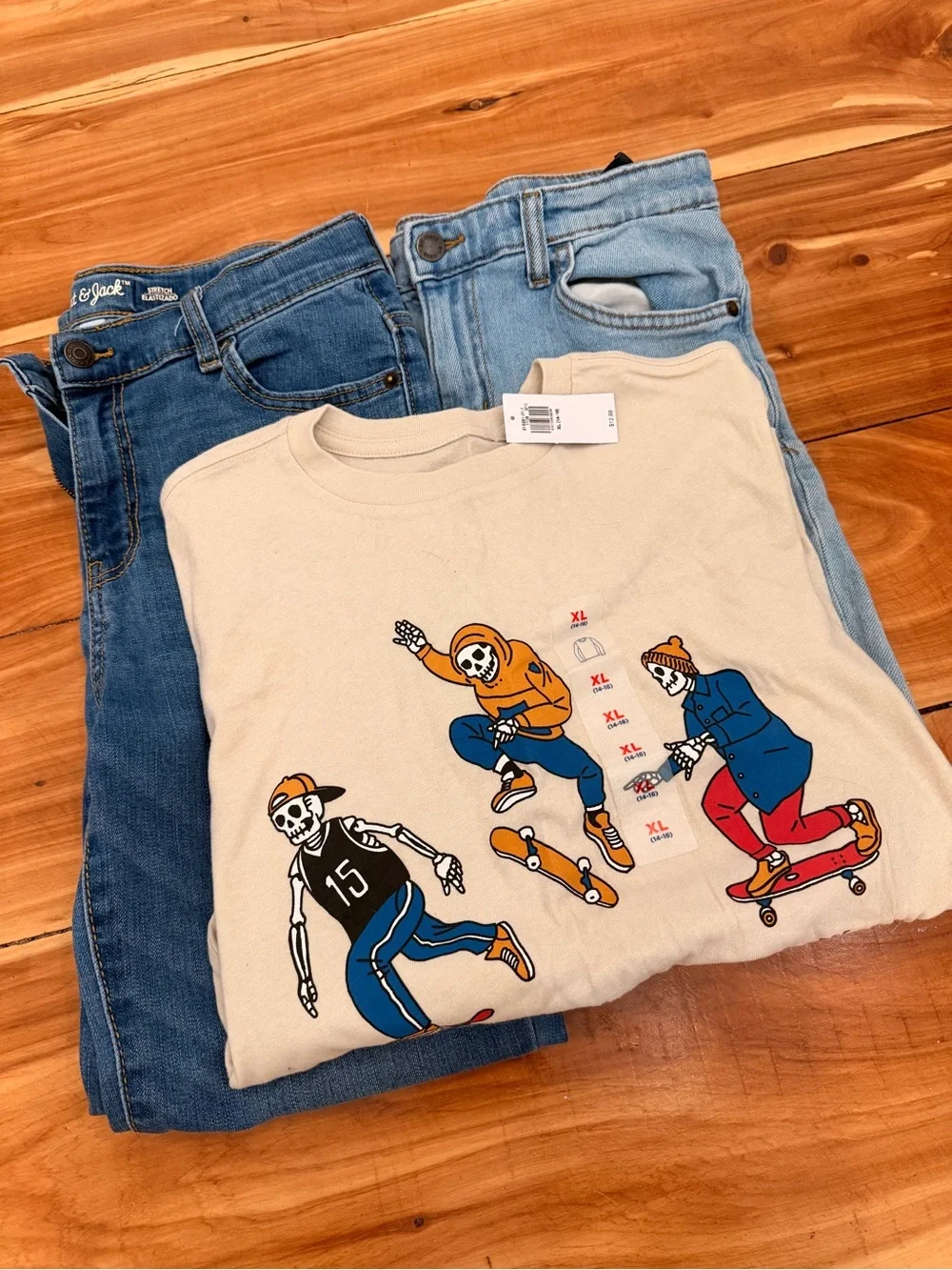 Boys Lot of 3, Jeans and Long sleeve tan Shirt, NWT Cat and Jack 14/16